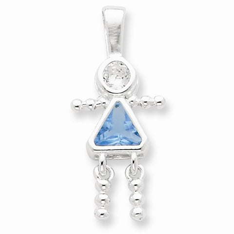 Sterling Silver CZ & March Glass Girl Pendant, Pendants for Necklace