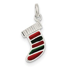 Sterling Silver Enameled Christmas Stocking Charm hide-image