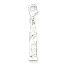 Sterling Silver Polished Clock Tower w/ Fancy Lobster Clasp Charm hide-image