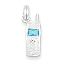 Sterling Silver Blue CZ Polished Phone Charm hide-image