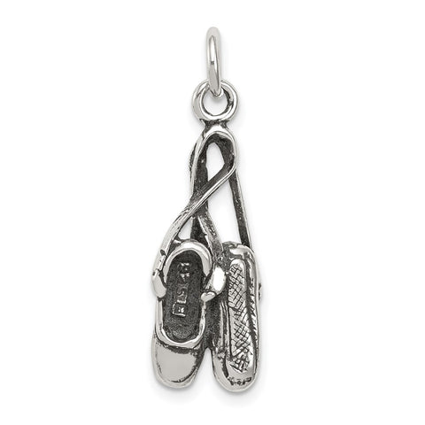 Antiqued Ballet Shoes Charm in Sterling Silver