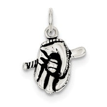 Sterling Silver Antiqued Baseball Glove/Bat Charm hide-image