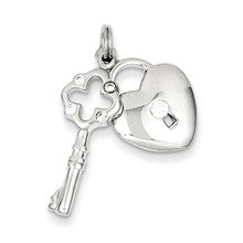 Sterling Silver Rhodium Plated CZ Lock & Key Charm hide-image