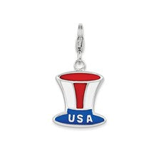 Amore La Vita Sterling Silver Rhodium Enameled USA Hat Charm hide-image