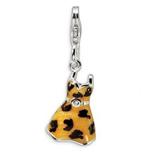 Amore La Vita Sterling Silver CZ Polished Enameled Leopard Dress Charm hide-image