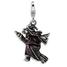 Amore La Vita Sterling Silver 3-D Antiqued Enameled Flying Witch Charm hide-image