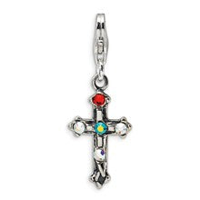 Amore La Vita Sterling Silver Swarovski Element Antiqued Cross w/Lob. Clasp Charm hide-image