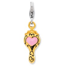 Amore La Vita Sterling Silver Enameled 3-D Gold Plated Heart Mirror Charm hide-image