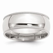 Sterling Silver 8mm Milgrain Comfort Fit Wedding Band