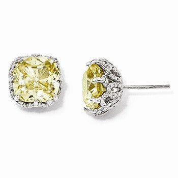 Sterling Silver Yellow CZ Post Earrings