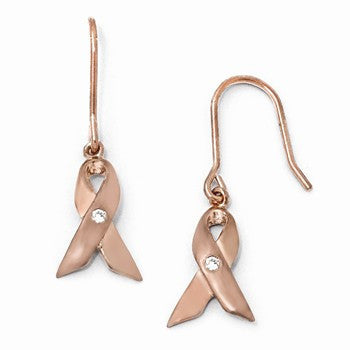 Sterling Silver Rose Gold-Plated Awareness Shepherd Hook Earrings