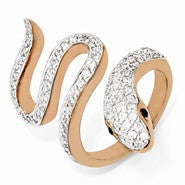 Sterling Silver Rose Gold-Plated Black & White CZ Snake Ring