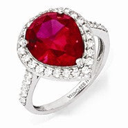 Sterling Silver Synthetic Ruby & CZ Ring