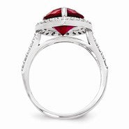 Sterling Silver Synthetic Ruby & CZ Ring