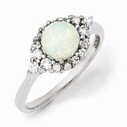 Sterling Silver Synthetic Opal & CZ Ring