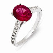 Sterling Silver Synthetic Ruby & CZ Ring