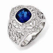 Sterling Silver Blue Spinel & CZ Ring