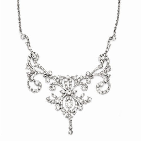 Sterling Silver CZ Fancy Scroll Necklace