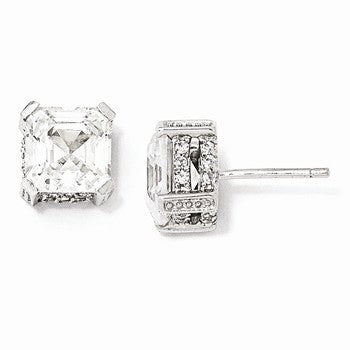 Sterling Silver 8mm Asscher-cut CZ Post Earrings