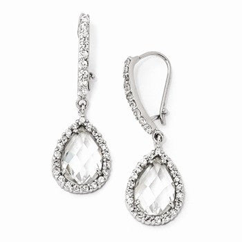 Sterling Silver Checker-cut CZ Kidney Wire Earrings