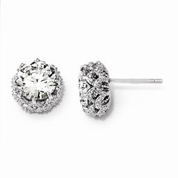 Sterling Silver Round CZ Post Earrings