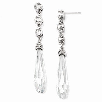 Sterling Silver CZ Faceted Teardrop Dangle Post Earrings