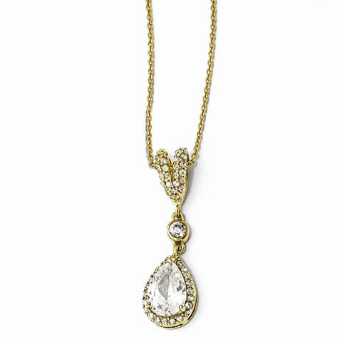 Sterling Silver Gold-Plated Pear CZ Necklace