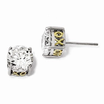 Sterling Silver Gold-plated X O 8mm CZ Stud Earrings