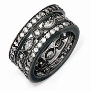 Sterling Silver Black-plated CZ Eternity Three Ring