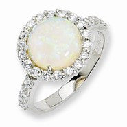 Sterling Silver Synthetic Opal & CZ Ring