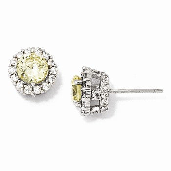 Sterling Silver Canary White CZ Round Post Earrings