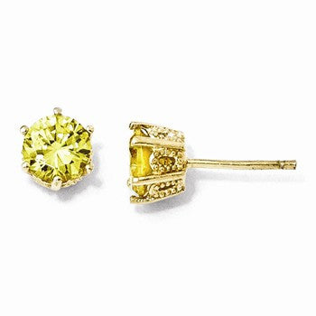 Sterling Silver Gold-plated 6.5mm Yellow CZ Stud Earrings