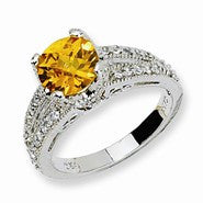 Sterling Silver Checker-cut Yellow & White CZ Ring