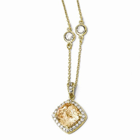 Sterling Silver Gold-Plated Rose-Cut Champ CZ Square Necklace