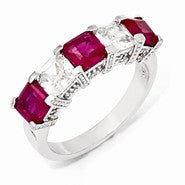 Sterling Silver Asscher-cut Synthetic Ruby/CZ 5-stone Ring