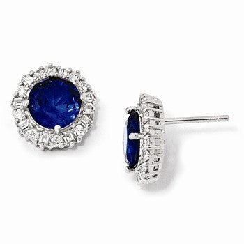 Sterling Silver Synthetic Blue Spinel CZ Post Earrings