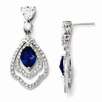 Sterling Silver Synthetic Dark Blue Spinel CZ Post Dangle Earrings