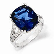 Sterling Silver Synthetic Dark Blue Spinel & CZ Ring