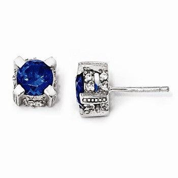 Sterling Silver 6.5mm Synthetic Dark Blue Spinel CZ Stud Earrings