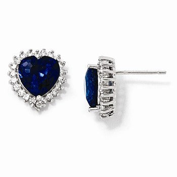 Sterling Silver Heart Synthetic Dark Blue Spinel CZ Post Earrings