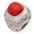 Sterling Silver Satin Simulated Red Coral & CZ Ring