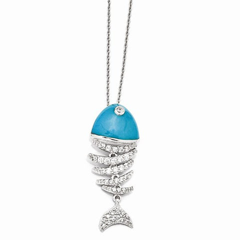 Sterling Silver Turquoise Enameled CZ Fish Necklace