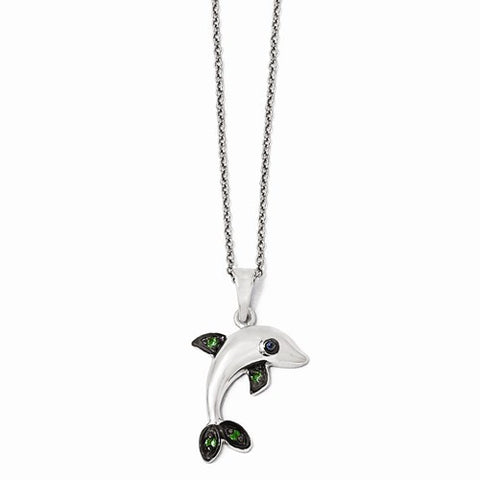 Sterling Silver CZ Dolphin Necklace