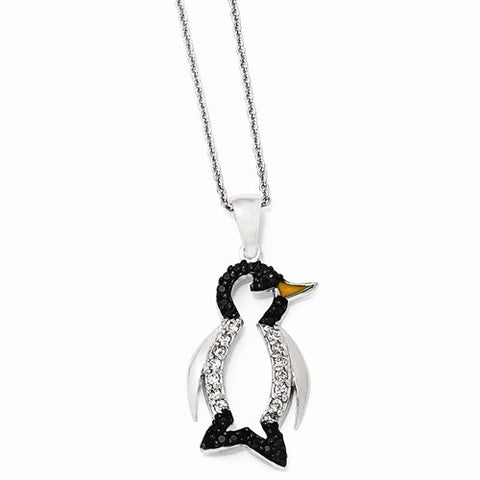 Sterling Silver Enameled CZ Penguin Necklace