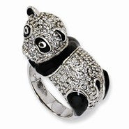 Sterling Silver Enameled CZ Panda Ring