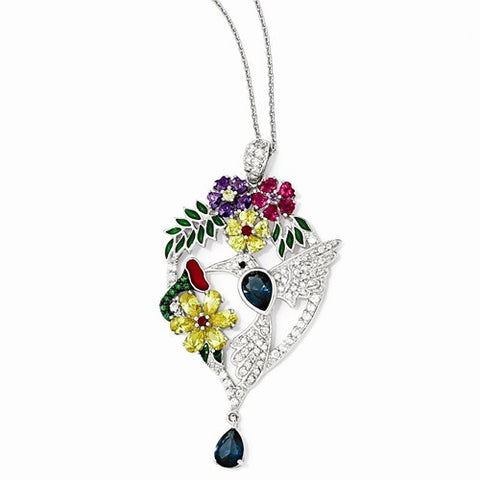 Sterling Silver Enamel CZ Syn Dblue Spinel &Gla Simstones Necklace