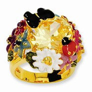 Gold-plated Sterling Silver Enameled Canary CZ Flower Ring