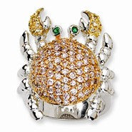 Sterling Silver CZ & Sim. Emerald Crab Ring