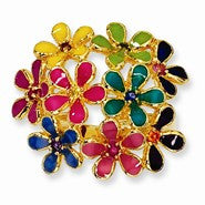 Gold-plated Sterling Silver Enameled CZ Flowers Ring