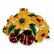 Gold-plated Sterling Silver Enameled Olive CZ Floral/Ladybug Ring